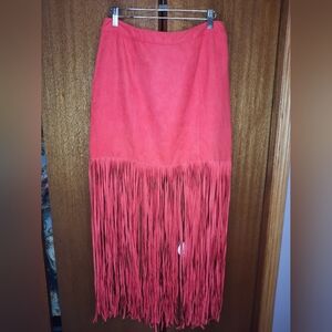 H&M Coachella Collection Vibrant Red Maxi Skirt with Fringe Size 12